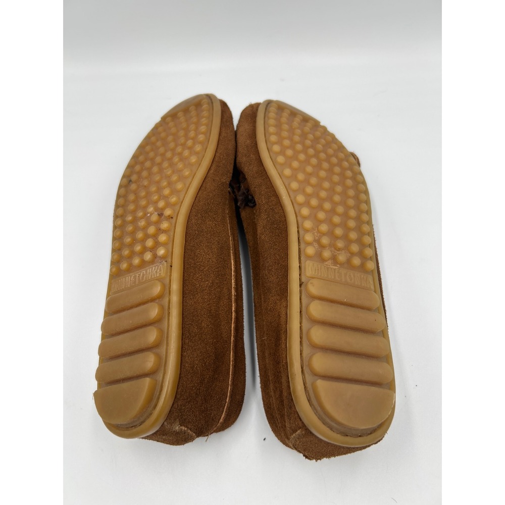 Minnetonka Kiltie Moccasin Suede Brown Fringe Slip On Shoes Womens 6 402 - Picture 5 of 8